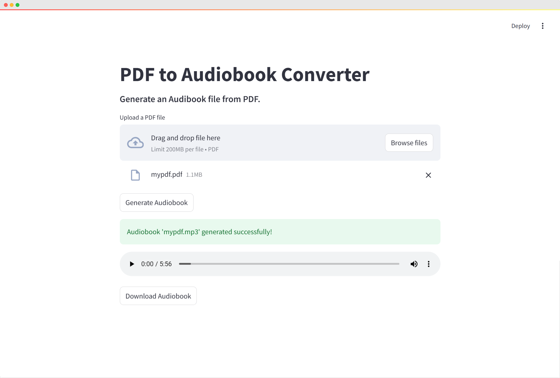 Streamlit PDF to Audiobook Converter
