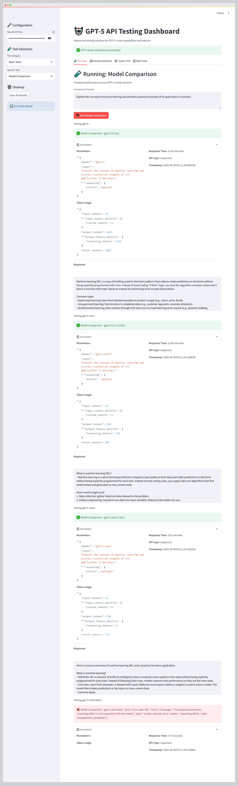 Gpt 5 api testing dashboard