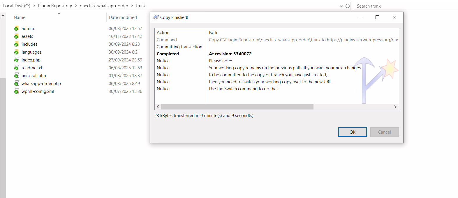 Step by step wordpress plugin updates with tortoisesvn step 9